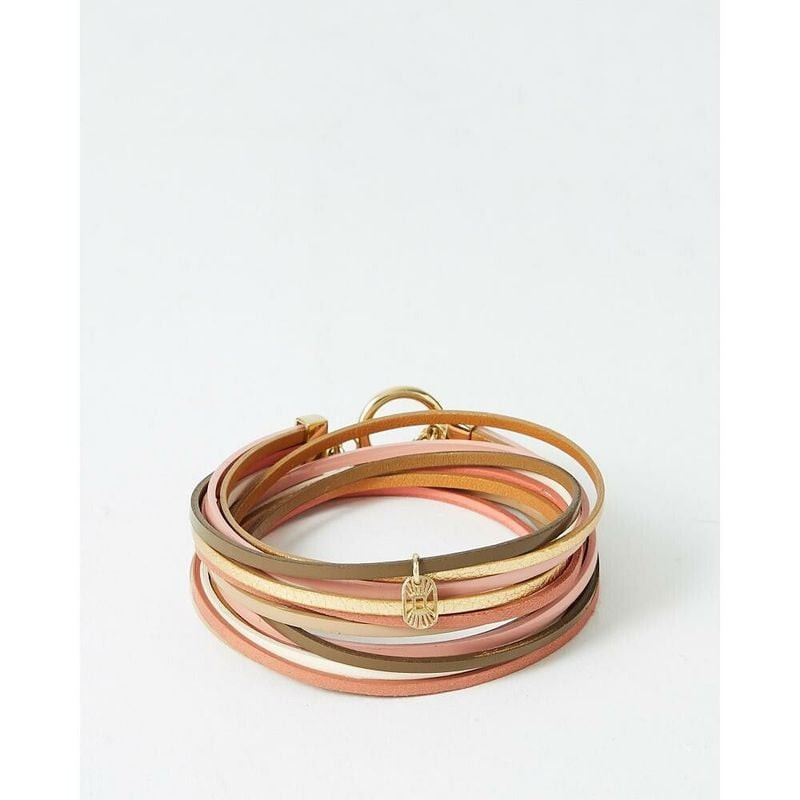 Bracelet souple FlowersforZoé Magnum Let It Be T1 en cuir, cordons roses, corail et dorés et breloqu