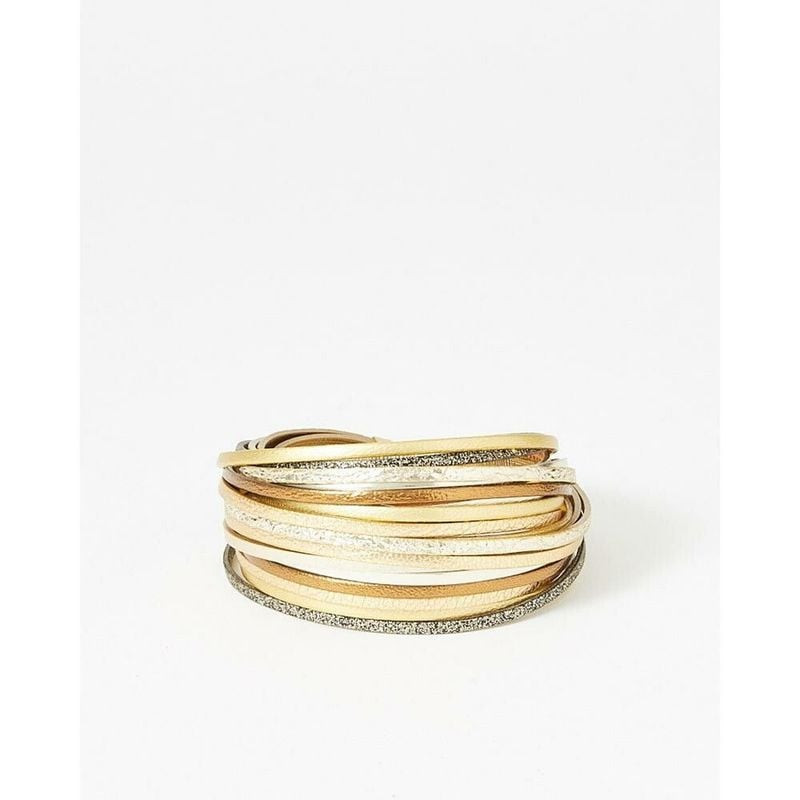 Bracelet FlowersforZoé Magnum My Way enroulé, huit liens en cuir beige aux finitions dorées et scint