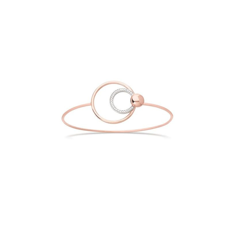 Caplain Saint André bracelet jonc en argent plaqué or rose, motif double cercle zirconium, 62 x 52 m