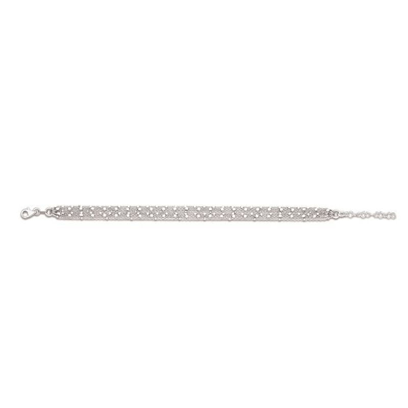 Bracelet 6 rangs chaînes fantaisie Caplain Saint André en argent 925 rhodié, posé à plat sur fond bl