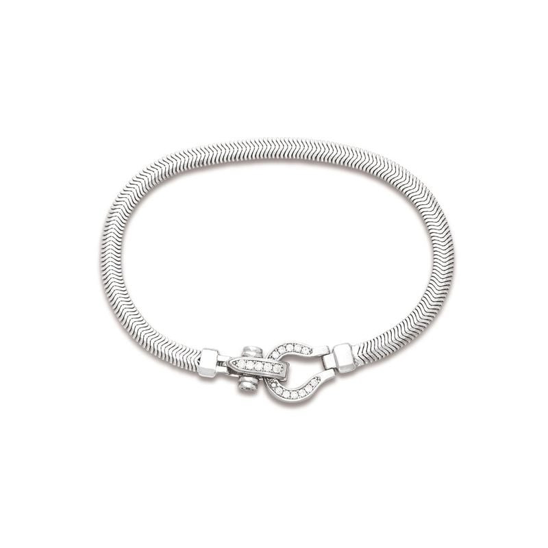 Bracelet serpent Caplain Saint André argenté : packshot en argent 925 rhodié, maille serpent plate 4