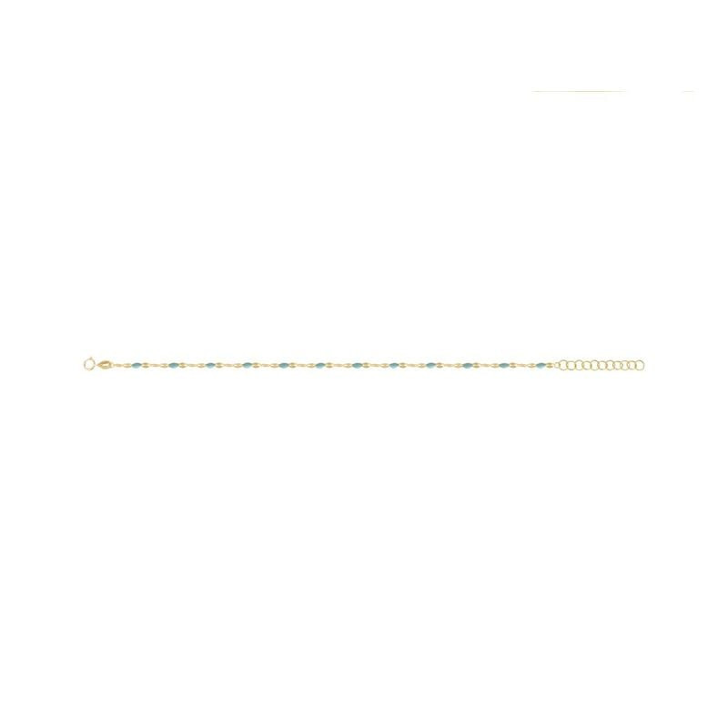 Bracelet Caplain Saint-André en or jaune 18 carats, boules émail turquoise alternées et chaîne d'ext