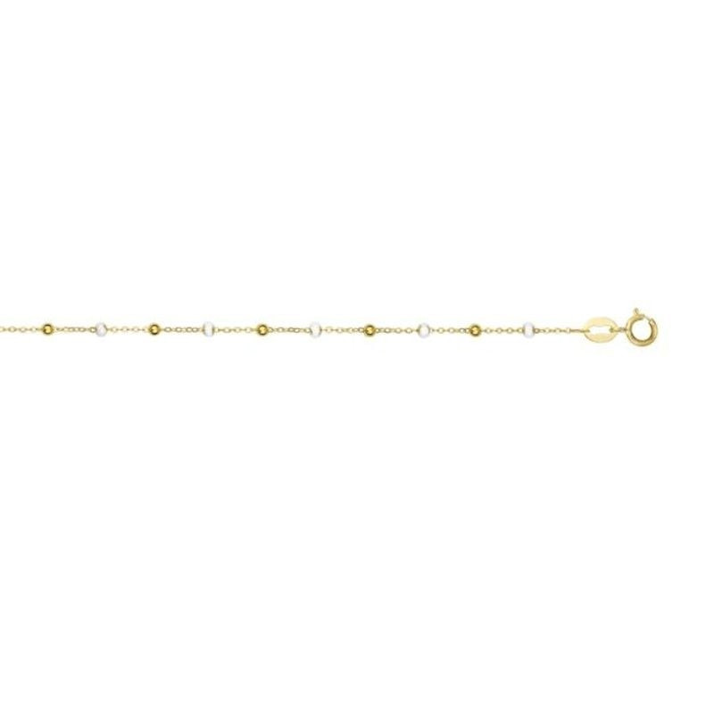 Bracelet Caplain Saint André en or jaune 18 carats avec boules blanches sur chaîne fine, 17-18 cm