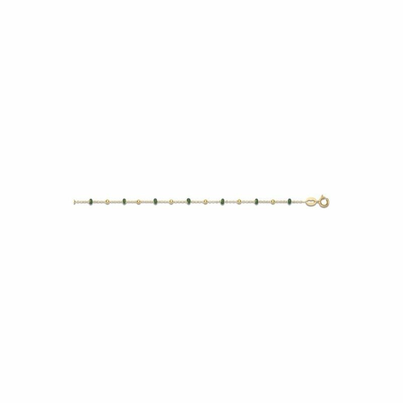 Bracelet en or jaune 18 carats, boules vertes alternées et sphères dorées, 17 cm, Caplain Saint Andr