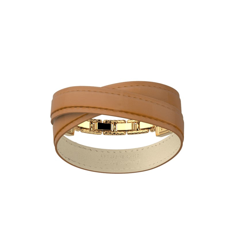Bracelet double tour en cuir camel avec fermoir doré, collection Twist Les Georgettes
