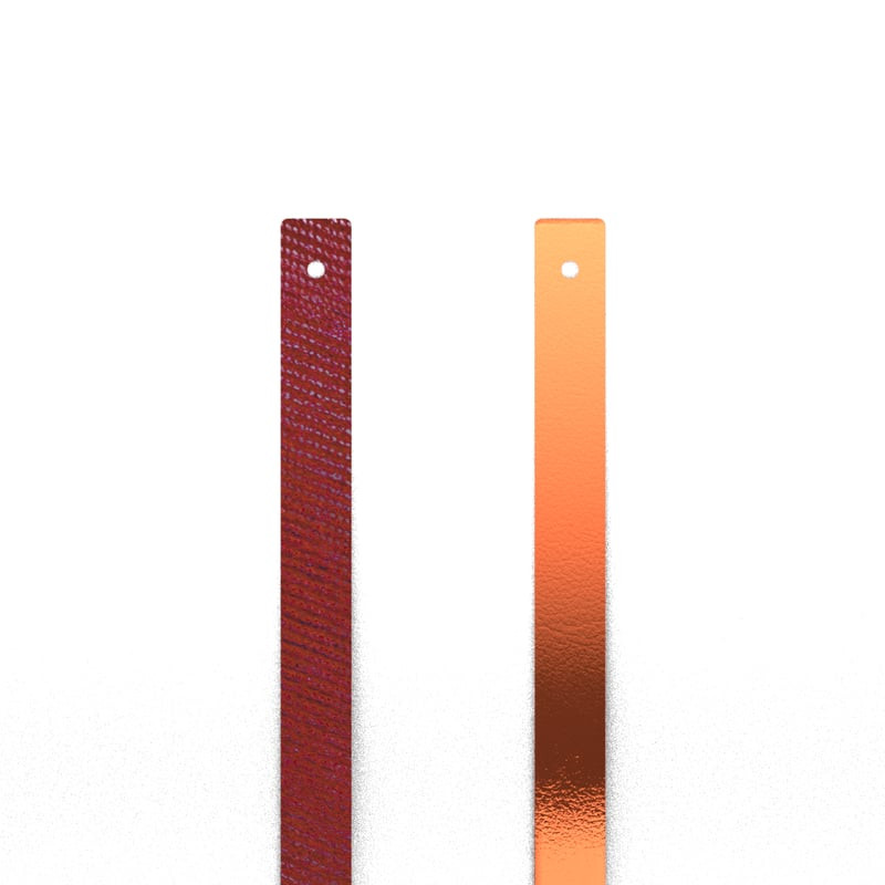 Insert cuir réversible Les Georgettes 8 mm présenté à plat, faces rouge Lurex et orange métallisé cô