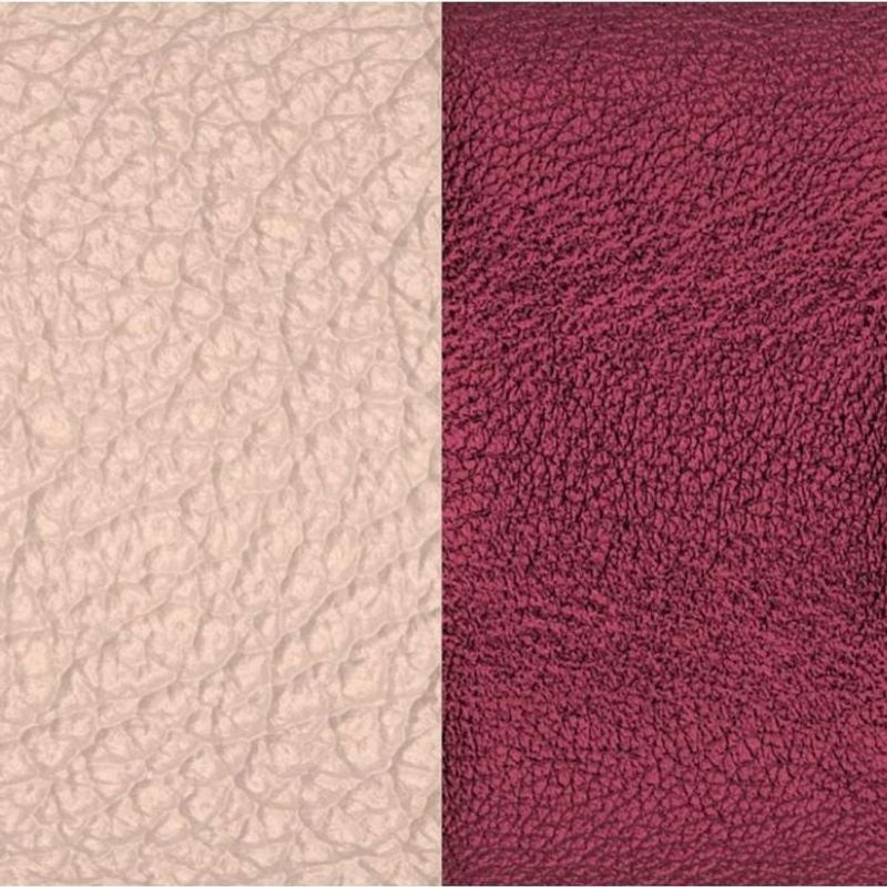 Détail macro de la texture en cuir grainé sur l’insert Les Georgettes Dragée crème et Grenade bordea