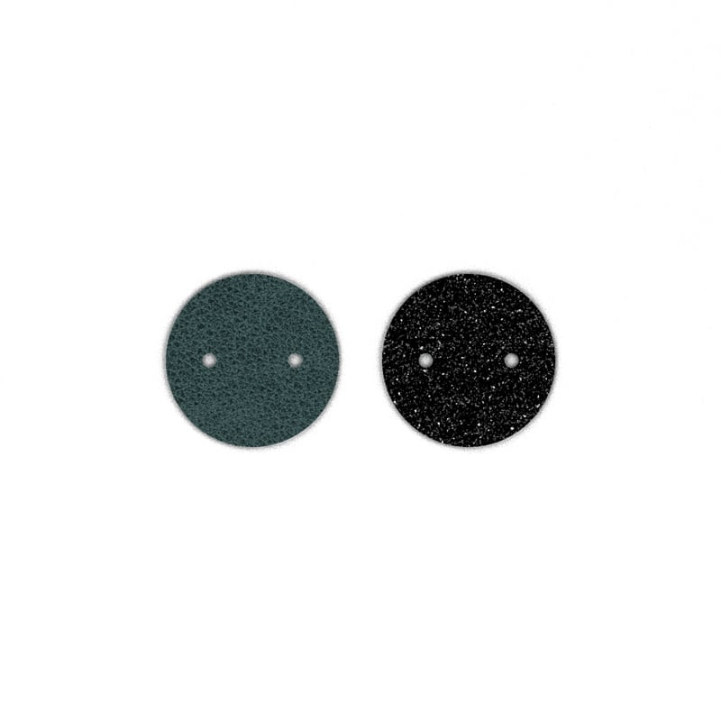 Insert réversible en cuir pour pendentif rond Les Georgettes, bleu pétrole et noir glitter, 25 mm
