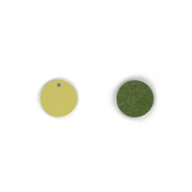 Disque rond en cuir réversible pour collier Les Georgettes, faces anis irisées et vert avocat