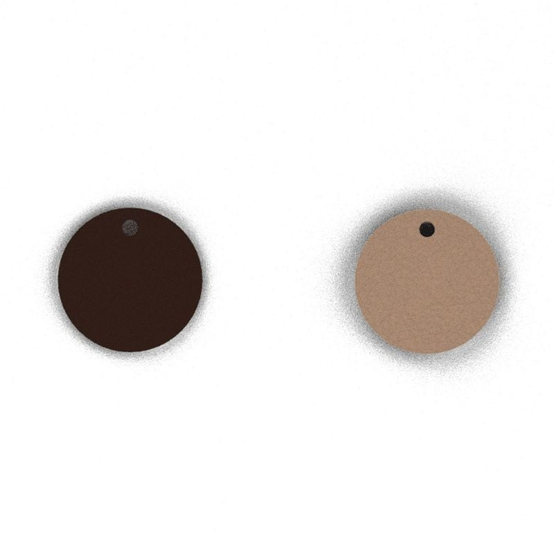 Deux inserts ronds Les Georgettes en cuir réversible pour boucles d'oreilles, côtés espresso et fauv