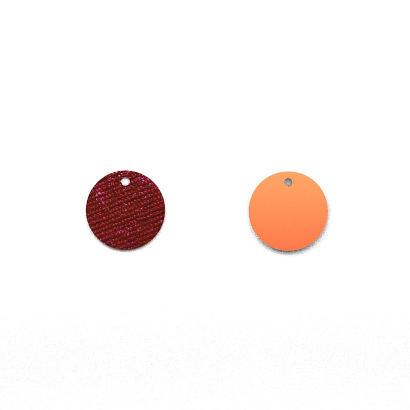 Inserts ronds en cuir Les Georgettes 20 mm : face rouge lurex scintillant et face orange métallisé, 