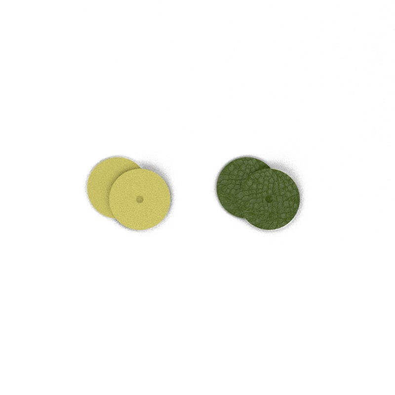 Insert en cuir réversible Les Georgettes pour boucles d'oreilles, anis et avocat, sur fond blanc
