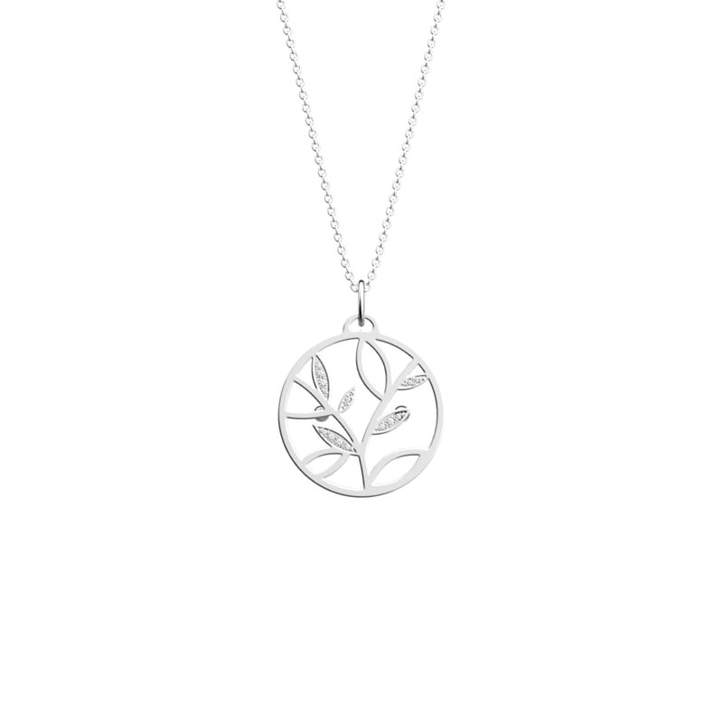 Collier Arbre de Vie argenté LES GEORGETTES : pendentif rond ajouré 25 mm, oxydes de zirconium et ch