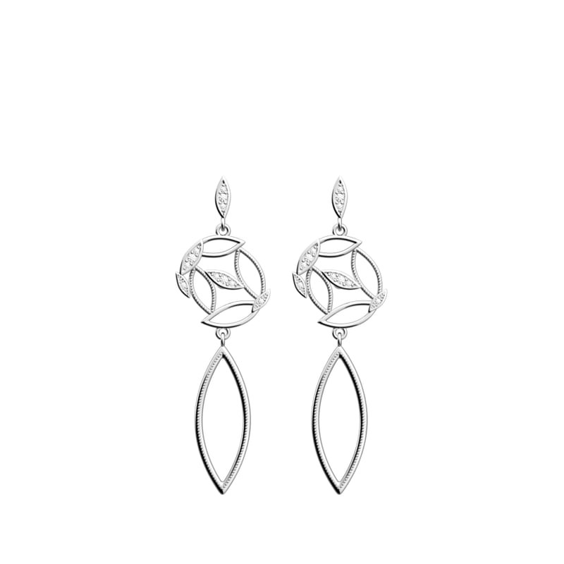 Boucles d'oreilles pendantes LES GEORGETTES Arbre de Vie argenté avec oxydes de zirconium, taille 16