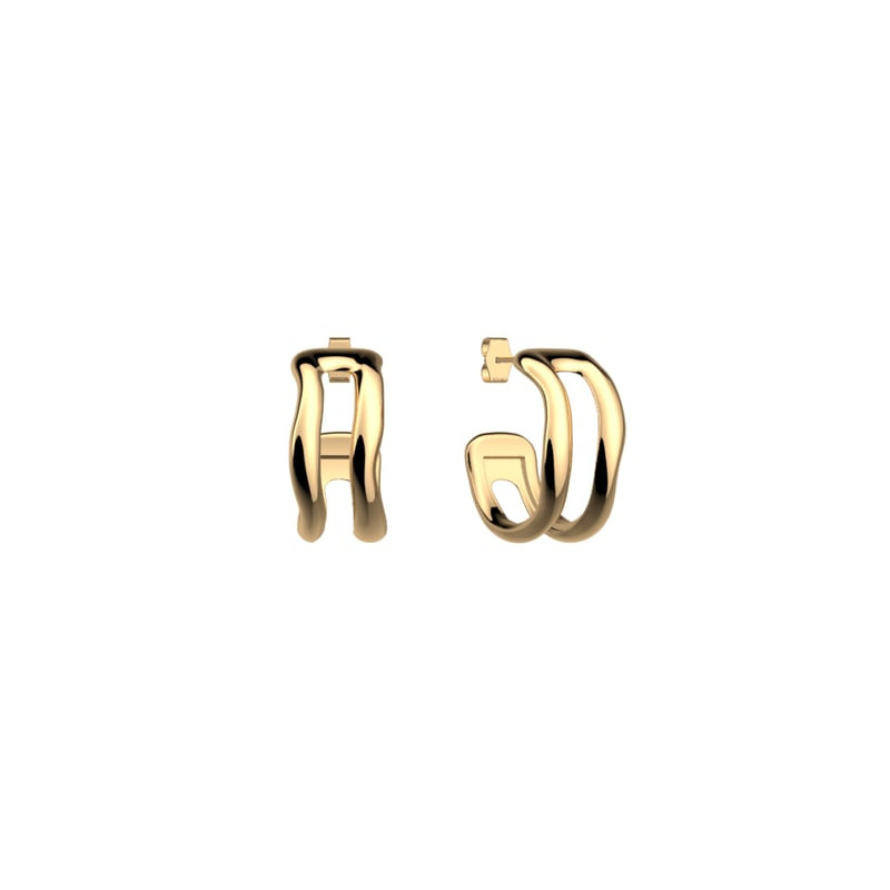 Boucles d'oreilles demi-créoles Les Georgettes en laiton doré, design organique contemporain, 8 mm.