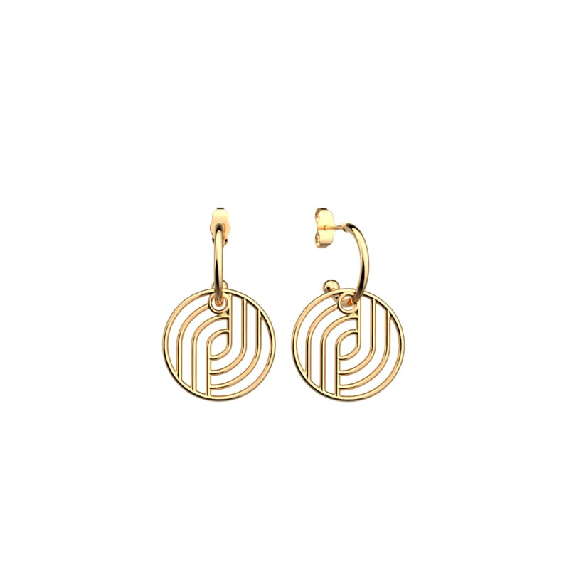 Boucles d'oreilles créoles Les Georgettes Moderne dorées avec pendants géométriques ajourés de 20 mm