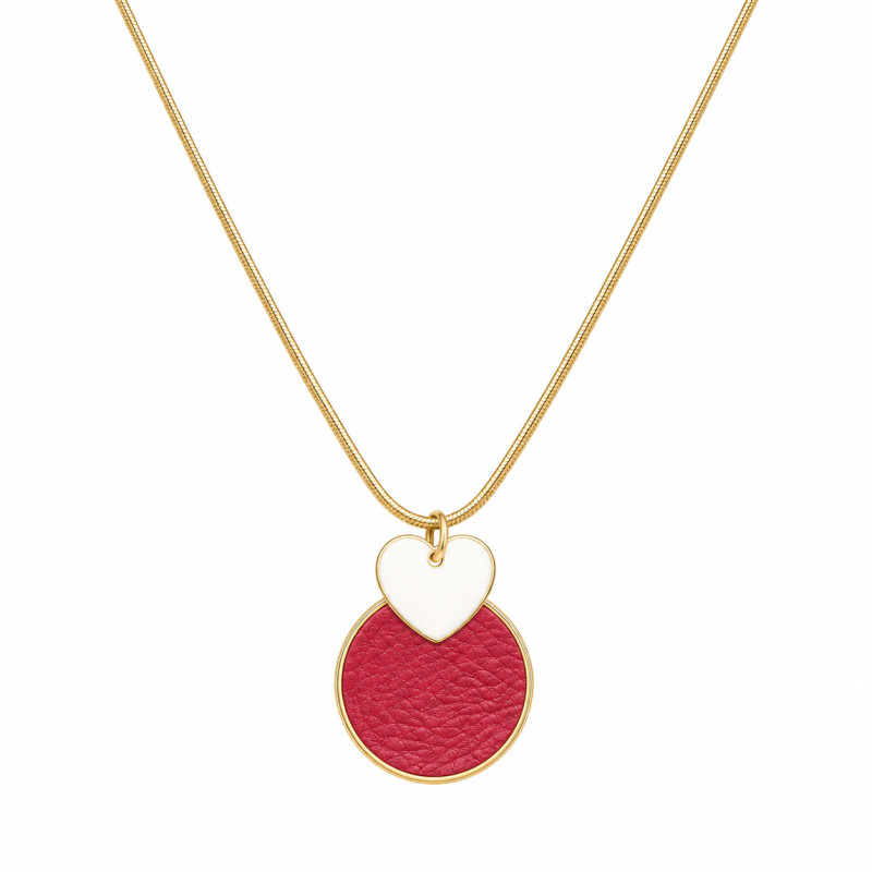 Collier Cécile Léonard Crea Cœur Cuir Rouge Pampilles Doré