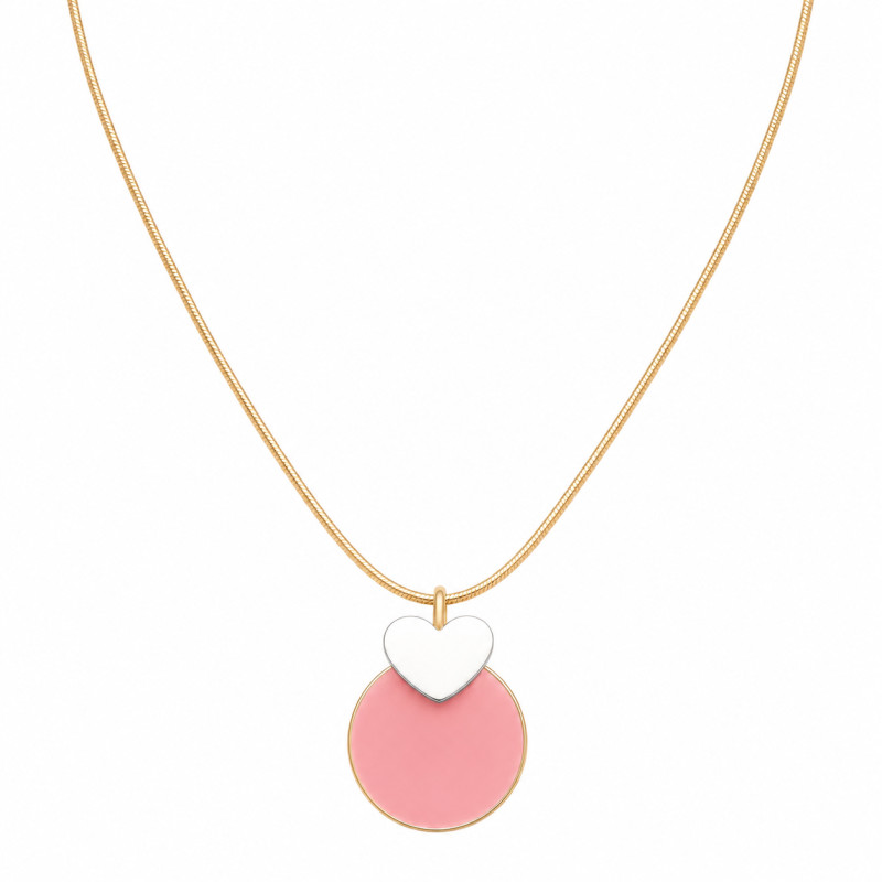 Collier Cécile Léonard Crea Cœur Pampilles Dorées Et Cuir Rose