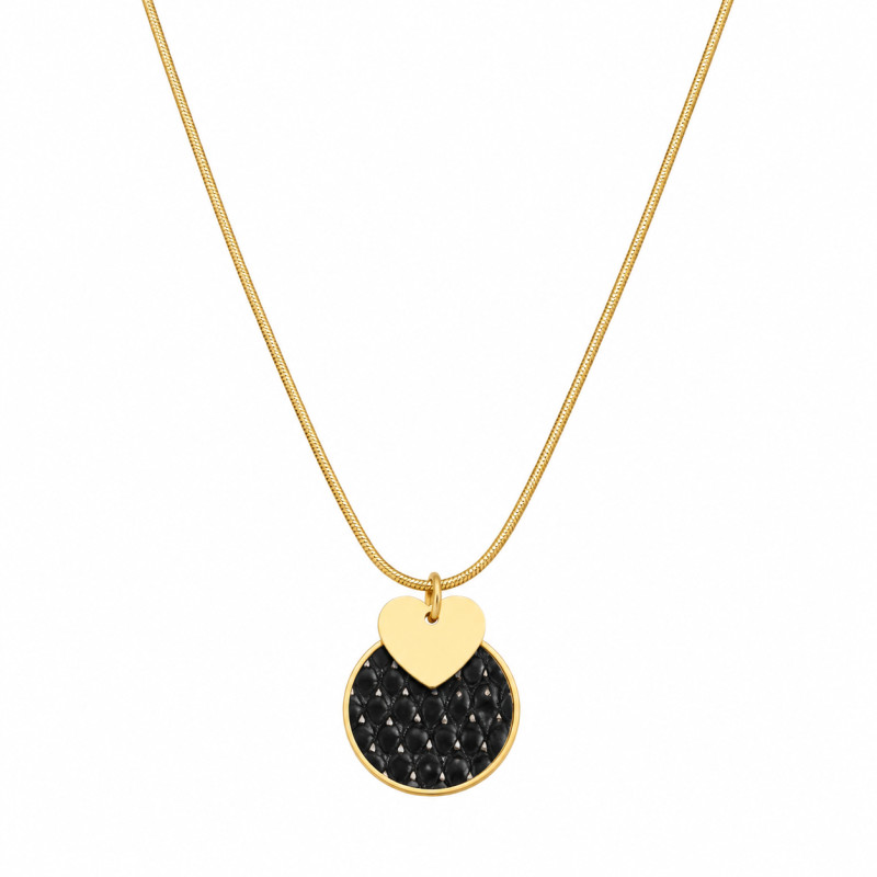 Collier Cécile Léonard Créa Cœur Pampilles Doré Cuir Noir