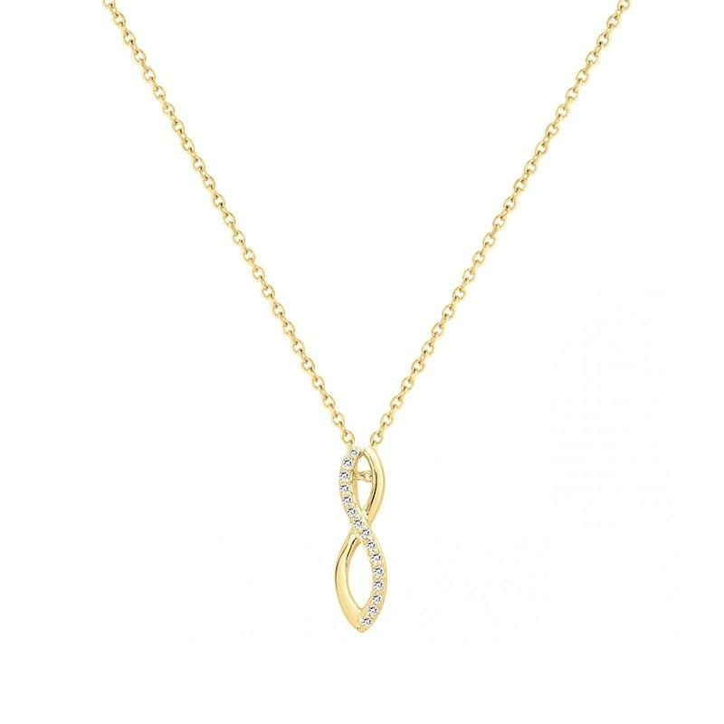 Collier pendentif infini en laiton plaqué or serti d'oxydes de zirconium blancs sur une chaîne fine
