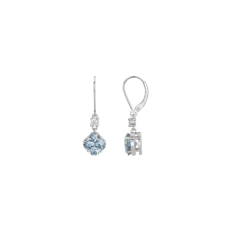 Paire de boucles d'oreilles dormeuses Griffe Rouge en argent 925, motif trèfle, topaze bleue et oxyd