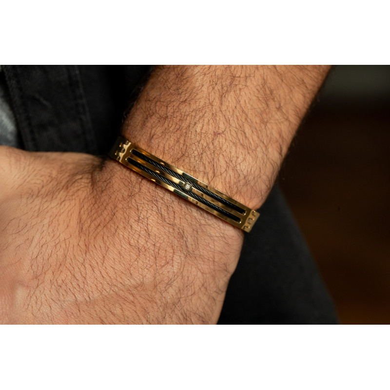Bracelet double rangs PHEBUS Édouard acier doré diamant