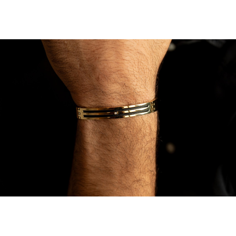 Bracelet double rangs PHEBUS Édouard acier doré diamant