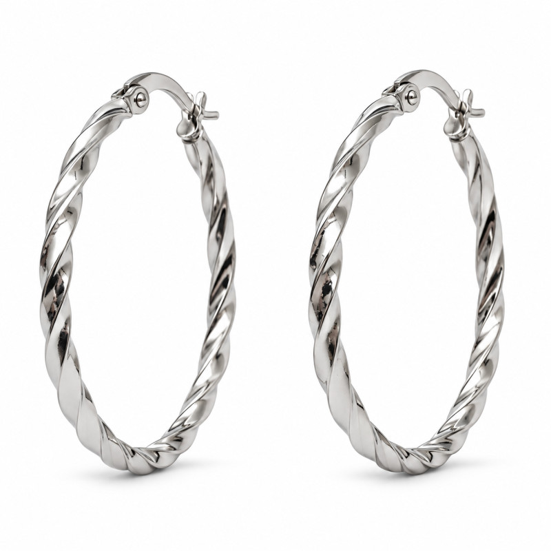 Boucles d’oreilles Amporelle Créoles torsadées en acier argenté 35 mm