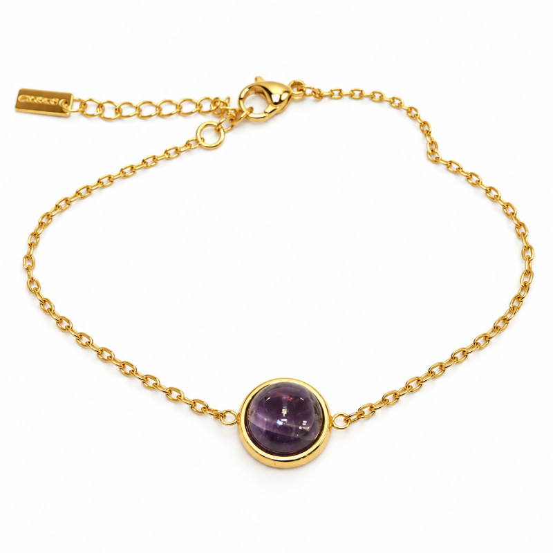 Bracelet Amporelle Cabochon Améthyste en Acier Doré