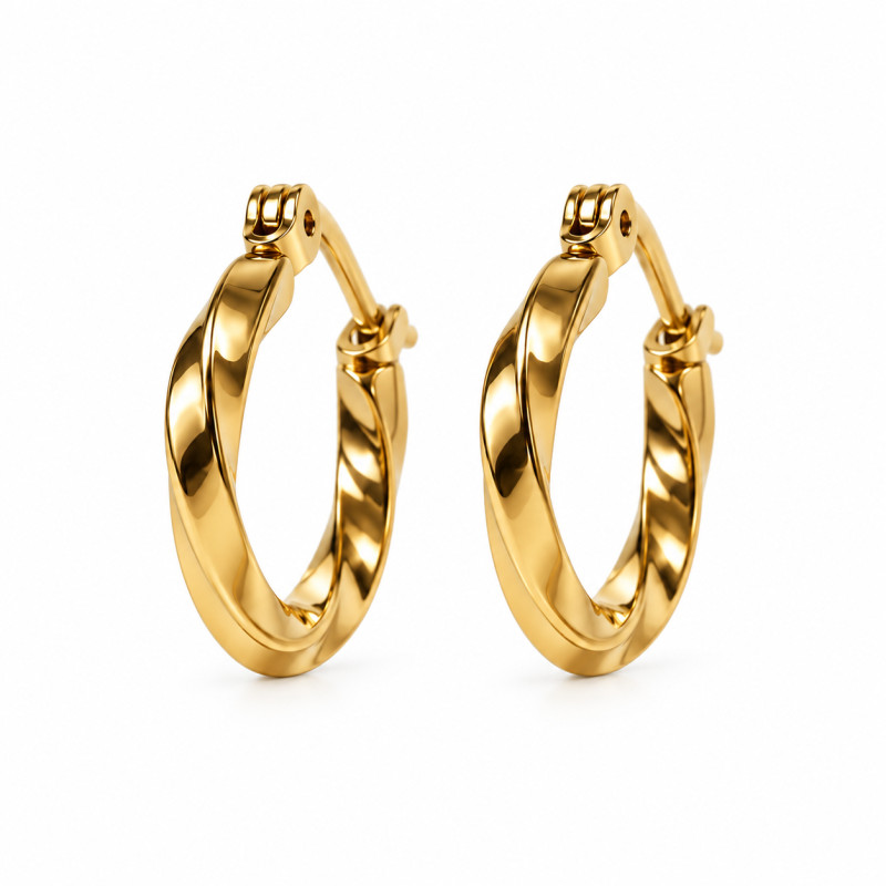 Boucles d'oreilles Créoles torsadées Amporelle en acier doré