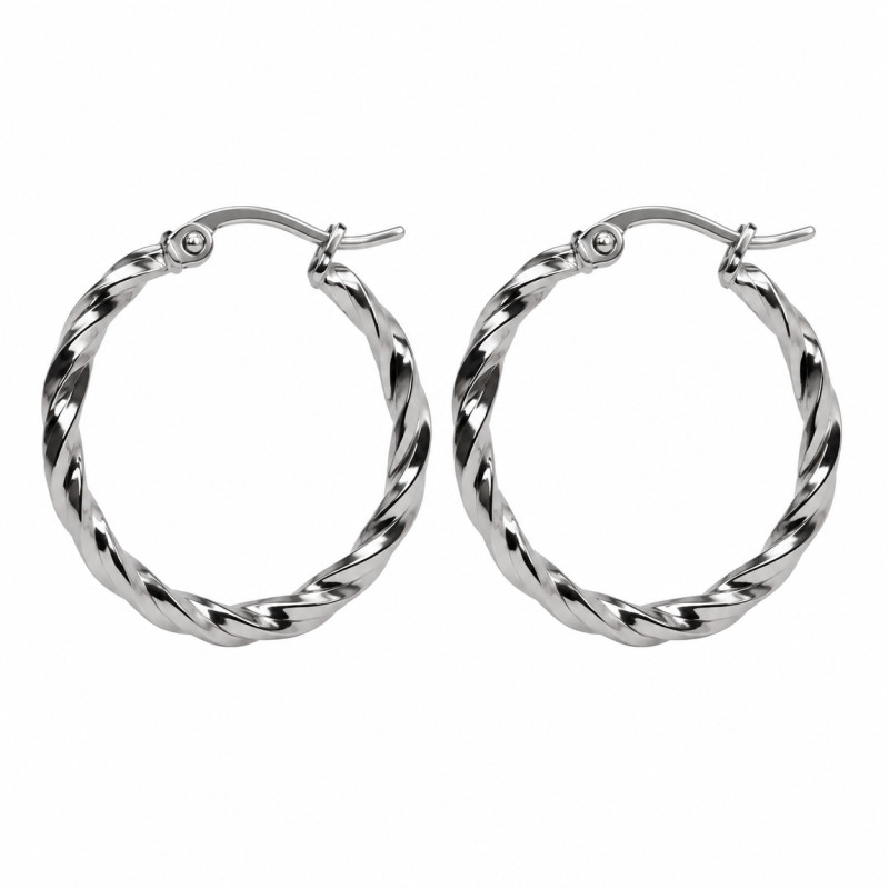 Boucles d'oreilles Créoles torsadées Amporelle en acier