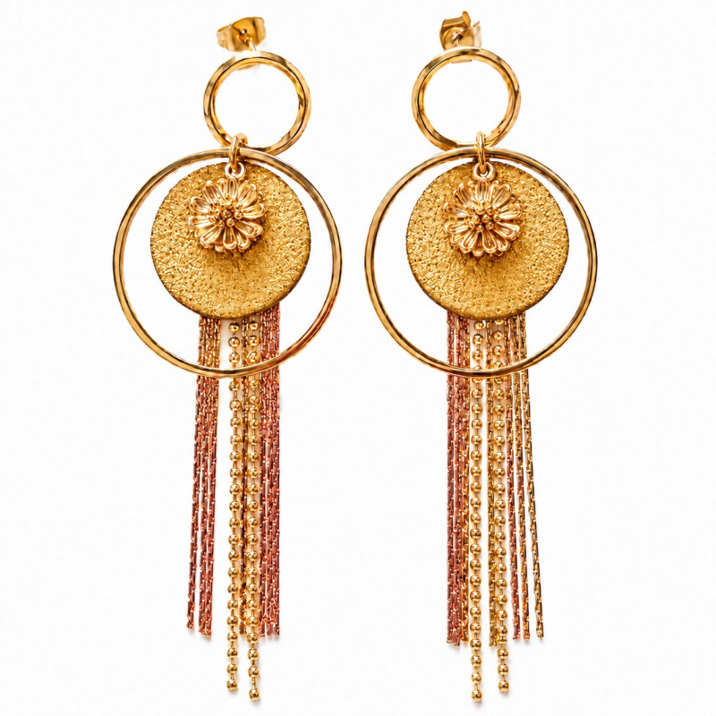 Boucles d'oreilles Cécile Léonard Créa Bouton de Fleur Cuir Doré