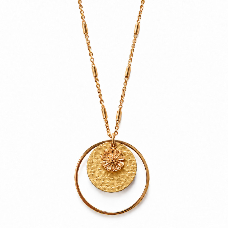 Collier Cécile Léonard Crea Fleur Pampilles Dorées Cuir Fantaisie