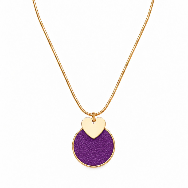 Collier Cécile Léonard Créa Cœur Pampilles Dorées Cuir Violet