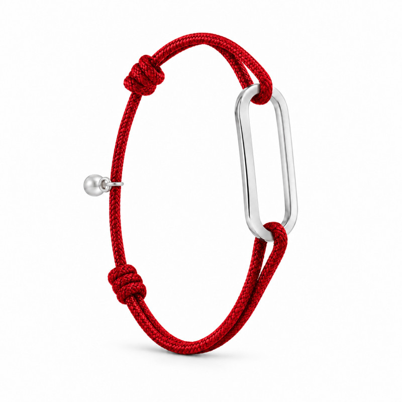 Bracelet anneau BY OLIVIER LAFOND Figaro argenté brossé lien rouge