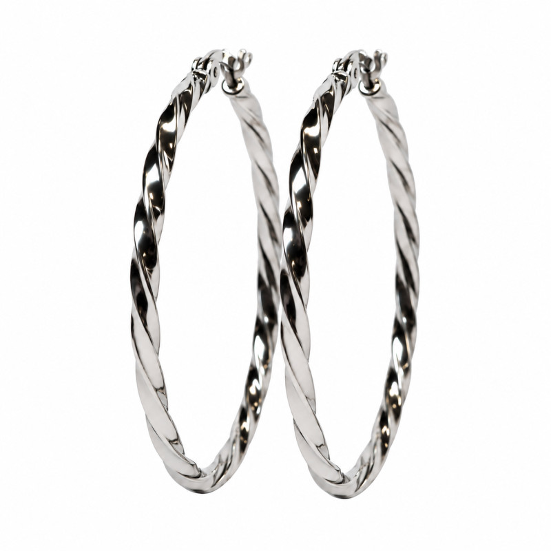 Boucles d'oreilles Créoles torsadées Amporelle acier argenté