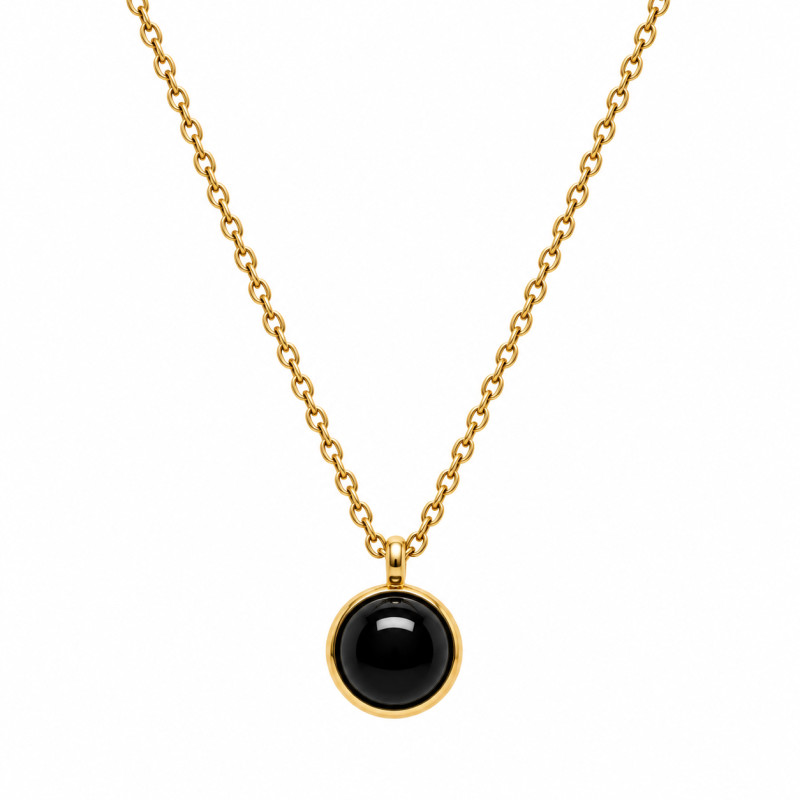 Collier Amporelle acier doré et agate noire