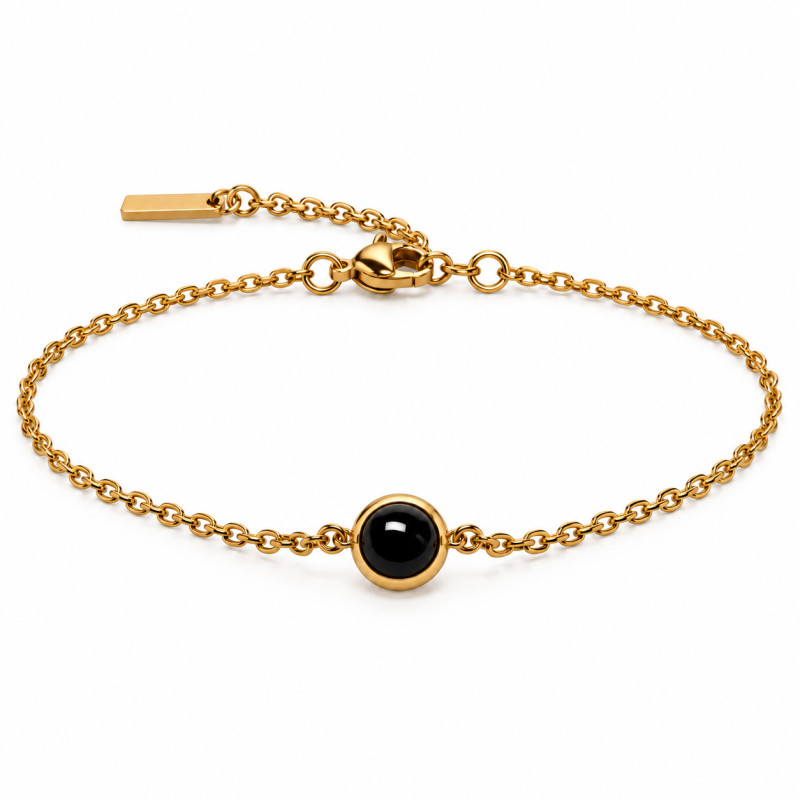 Bracelet Amporelle acier doré et agate noire