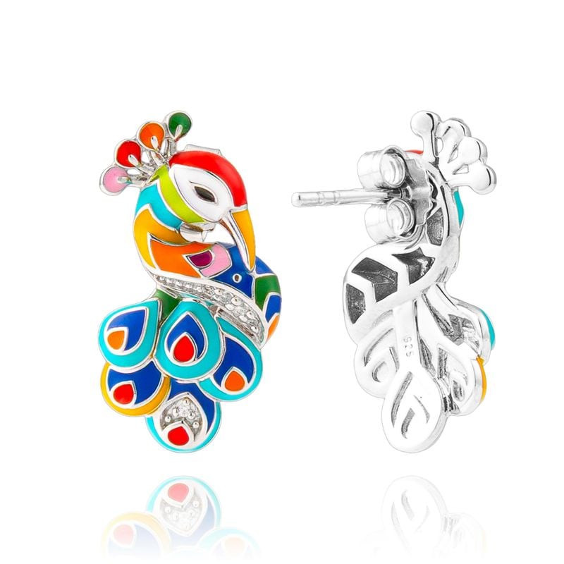 Packshot : Boucles d'oreilles Boutons Una Storia Paon Argent 925 sur fond neutre