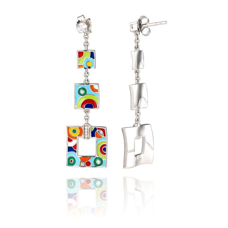 Packshot des boucles d'oreilles Pendantes Una Storia Carré Ajouré Argent 925, argent rhodié et motif