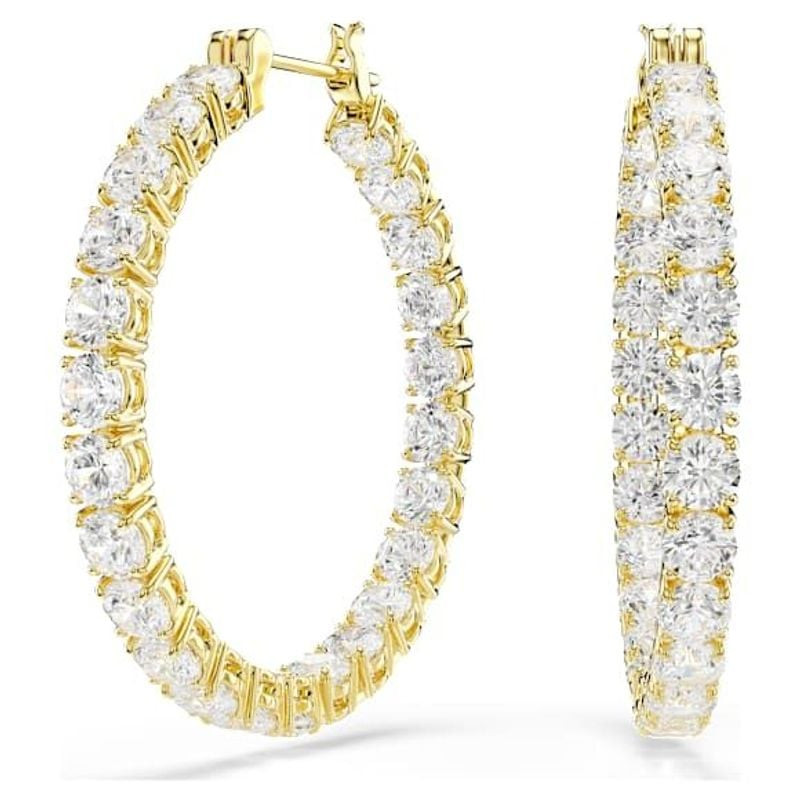 Boucles d'oreilles créoles Swarovski Matrix en cristaux blancs et finition dorée, packshot sur fond 