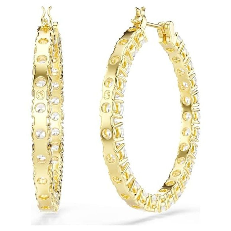 Boucles d'Oreilles Créoles Swarovski Matrix Cristaux Blancs Doré, packshot sur fond neutre