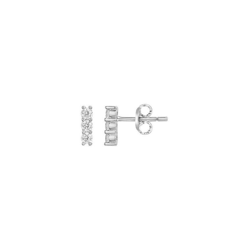 Boucles d'oreilles puces barrette PHEBUS en argent 925 avec six oxydes de zirconium blancs, vues de 