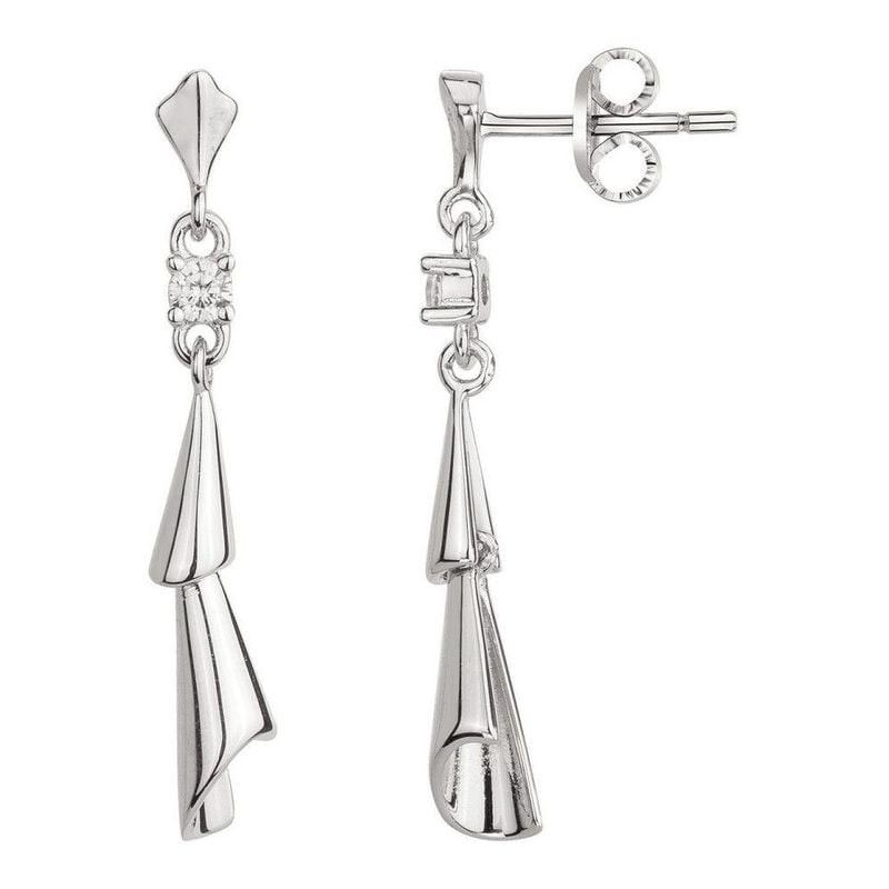 Gros plan des boucles d'oreilles pendantes PHEBUS argent 925, oxydes de zirconium blancs, gouttes év