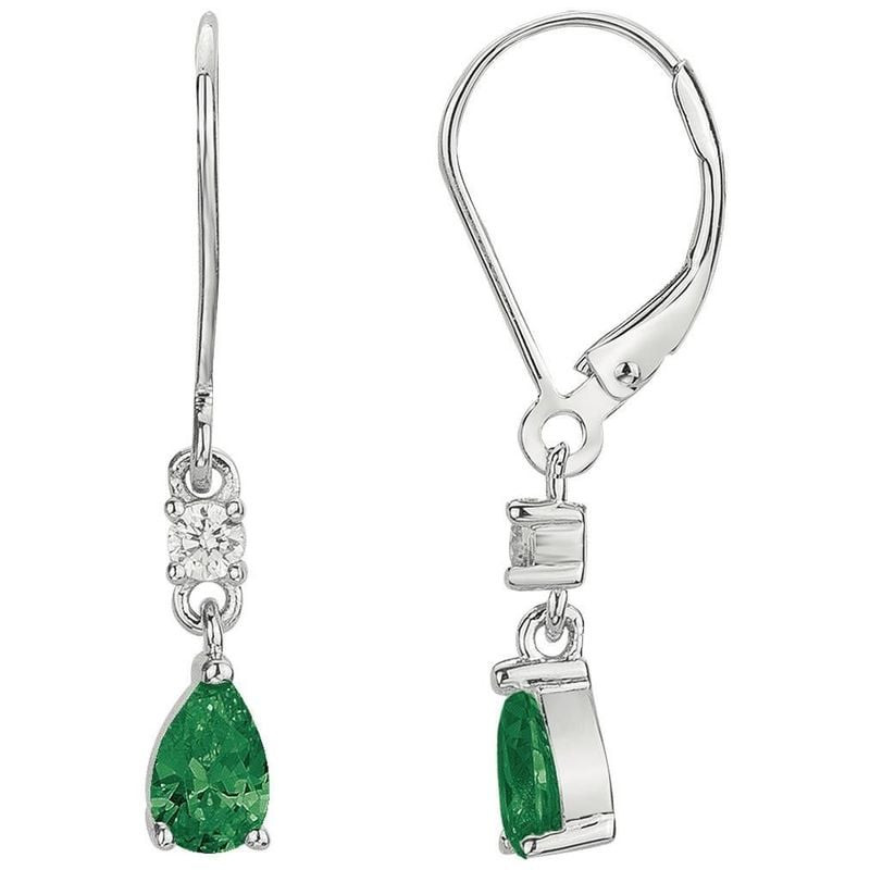 Boucles d'oreilles pendantes en argent 925, fermoir à levier, zircon blanc rond et goutte vert émera