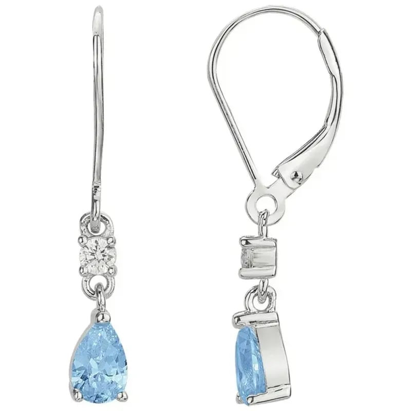 Boucles d'oreilles pendantes en argent à fermoir à levier, oxydes de zirconium bleu topaze poire et 