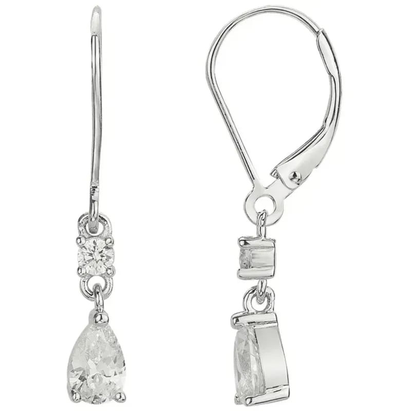 Boucles d'oreilles pendantes Phébus en argent 925 à 4 oxydes de zirconium blancs et fermoirs à levie