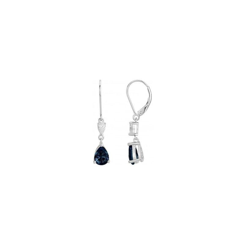 Boucles d'oreilles dormeuses Griffe Rouge en argent 925/000 avec spinelle bleu taille poire et quatr
