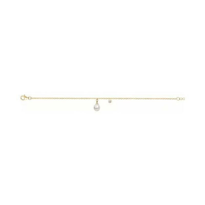 Bracelet Phebus plaqué or posé à plat, perle d'eau douce 7-7,5 mm et oxyde de zirconium blanc sur ch