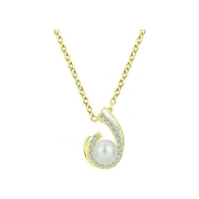 Collier pendentif cercle plaqué or avec perle d'eau douce 6 mm et 18 oxydes de zirconium sur chaîne 
